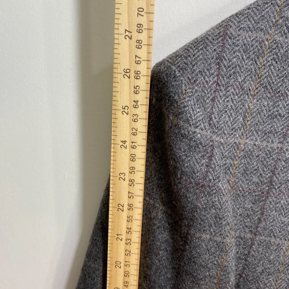 Evan Picone 100% Wool‎ Sport Coat Men 44 LG Gray Plaid Herringbone 2 Button USA